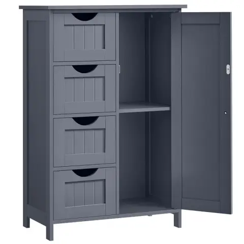 VASAGLE Side Cabinet, with 4 Drawers Cabinet Door Adjustable Shelf, 55x30x81cm, Grey