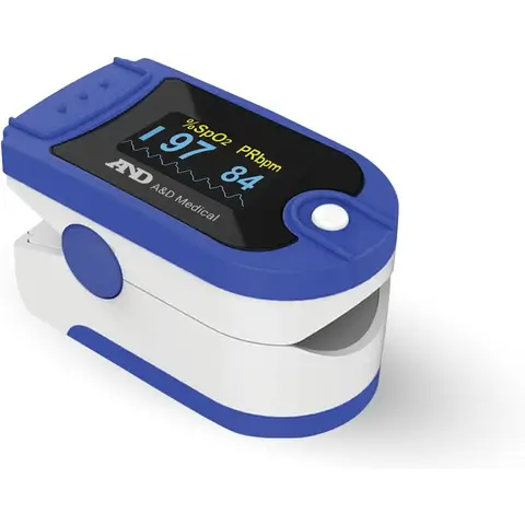A&D Medical UP-200 Fingertip Pulse Oximeter, Pulse Rate Monitoring, SpO2 For Adults & Child, Compact and Lightweight, Blue