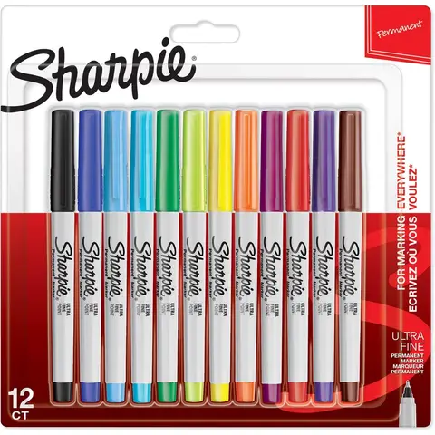 Sharpie Permanente Markers Ultra Fijne Punt - 12 stuks, Verschillende Kleuren