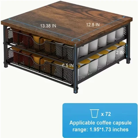Support de capsules de café, tiroir de rangement de capsules K, boîte de rangement de capsules de café, rangement de capsules de café avec panier coulissant, marron