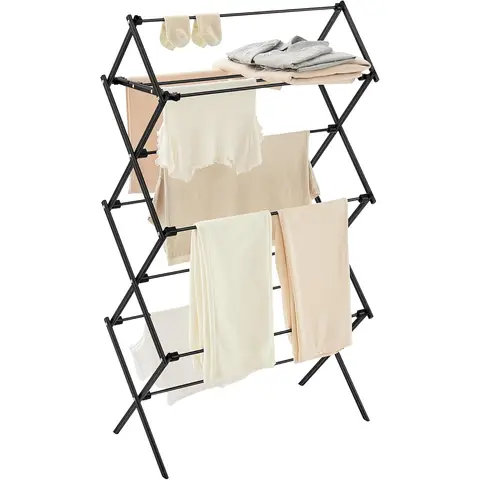 SONGMICS Clothes Airer Folding Compact Space Saving Steel Frame 37 x 75 x 135.1 cm Black