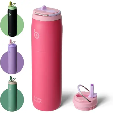 Bottle Bottle Edelstahl-Wasserflasche mit Strohhalmdeckel und Griff, 32 oz, vakuumisolierte Ausführung, Pink Sunset, Neujahr-Angebot, Top-Geschenkideen