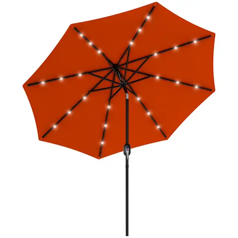Outsunny 2.7m Patio Garden Umbrella Outdoor Parasol Outdoor Market Table Umbrella with Tilt Crank and 24 LEDs Lights (Orange)