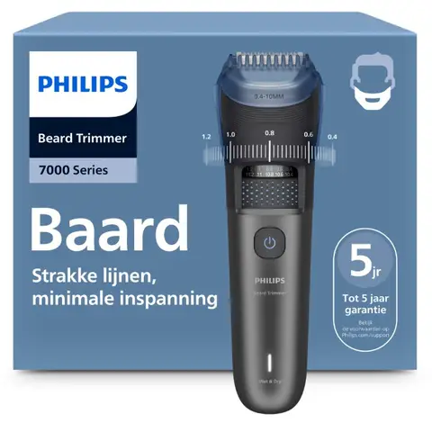 Philips Series 7000 Baardtrimmer mannen - 4 Trimkammen - Dockingstation- Waterproof - Haaropvangsysteem - Opbergetui - Snel laden - Zwart - BT7665/15