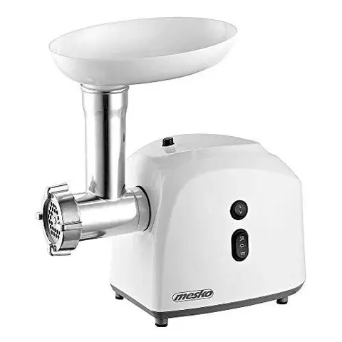 Mesko MS 4805 Fleischwolf, 1500W Maximalleistung, 3 Mahlplatten, Wurstfüller, Weiß - 1 Stück
