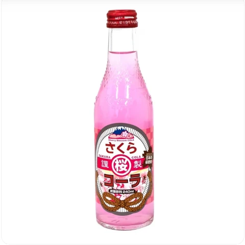 Kimura Ramune Carbonated Soft Drink--Sakura Cherry Blossom Cola Flavour 240ml