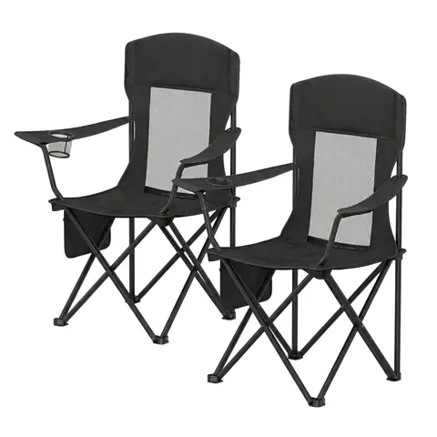 Ochama Camping Chairs Set of 2, Lightweight High Back Folding Chairs with Built-in Cup Holder and Sturdy Steel Frame, 97x86.5x51.5cm Open Size, Ideal for Camping, Beach, Picnic, Fishing, Tailgating, Backyard, Black