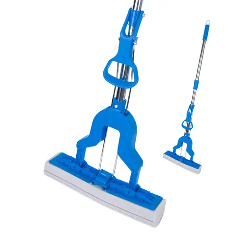 27cm PVA Sponge Mop with Replaceable Head, Blue, Telescopic Stainless Steel Handle 76cm-107cm