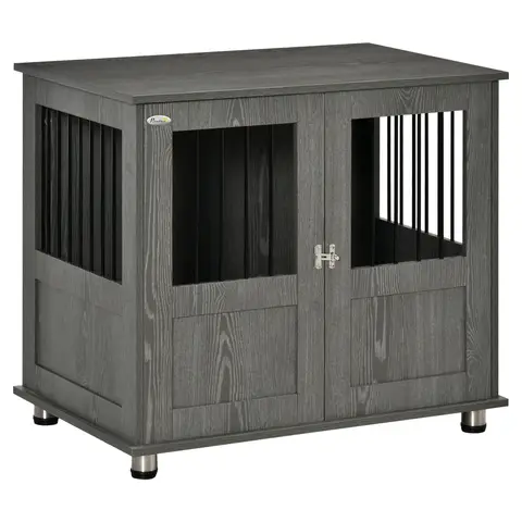 PawHut Dog Crate Furniture End Table, Pet Kennel for Small and Medium Dogs with Magnetic Door Grey