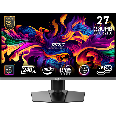 MSI MPG 272URX QD-OLED 27" Gaming Monitor | 4K UHD | 240 Refresh Rate | 0.03ms Response Time | Adaptive Sync