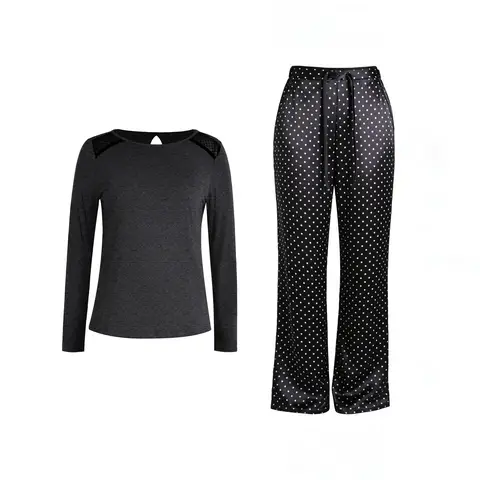 IZURIA round-neck dark grey long sleeved top and  dark grey pants set  M