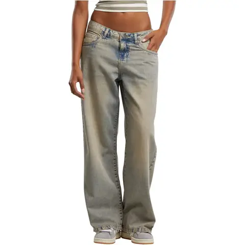 Urban Classics Damen Low Waist Baggy Fit Denim Straight Fit mid grey dirty washed 33
