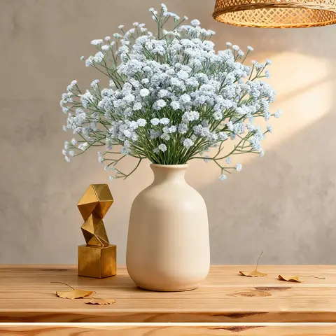 Wei's Moment 5Pcs Artificial 
Flowers, Fake Flowers Silk Plastic Artificial Gypsophila Realistic Flower Arrangements Wedding Decoration Table Centerpieces white