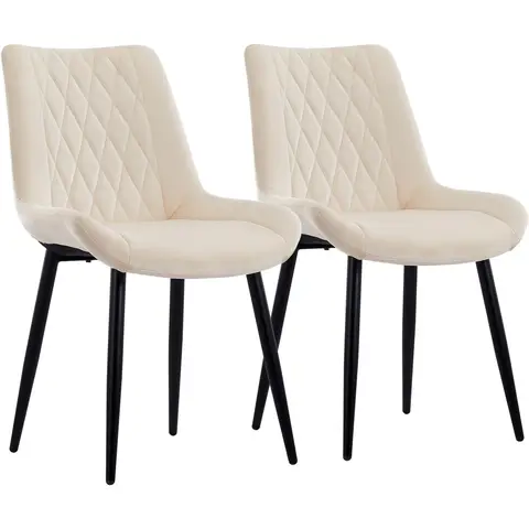 CLIPOP Dining Chairs Set of 2 Velvet Kitchen Chairs with Metal Legs Padded Counter Leisure Reception Chair for Dining Room Living Room Bedroom 0398 cream 47*45*88.5cm