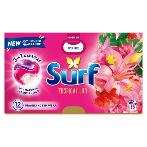 Surf 3 in 1 Laundry Washing Detergent Capsules Tropical Lily 15 washes