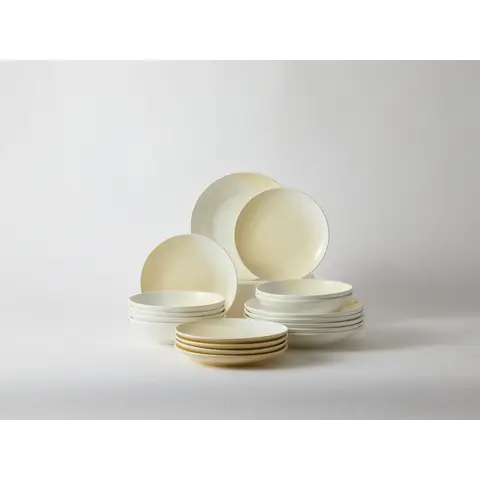 JIWOO Nicole Geschirrset Gelb+Weißn, 16er / Set, Wertpaket, (6 Stück 8-Zoll-Salatteller + 6 Stück 8-Zoll-Essteller + 6 Stück 10-Zoll-Essteller),Spülmaschinen- und mikrowellengeeignet