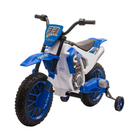 HOMCOM Kids Electric Motorbike, 12V Battery Powered Kids Motorbike for Boys and Girls with Training Wheels, Start-up Button, Pedal, for Ages 3-5 Years - Blue