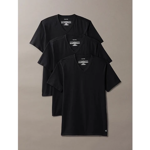 Calvin Klein V-Neck-Kurzarm-Shirt 3er-Pack - Cotton-Stretch-Blend - Herren - Schwarz - XS