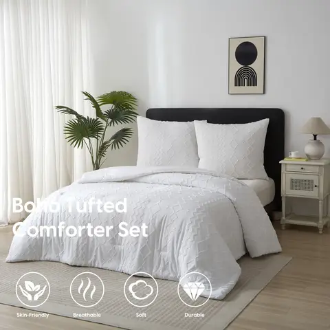 Meeallhome  Comforter Set  Tufted Comforter Set 200*200cm/50*75cm*2   White