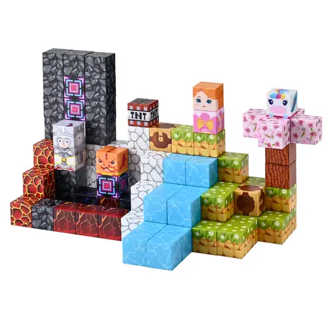 Tokky 108-Piece Magnetic Blocks Mine World Pixel Blocks STEM Montessori Enlightenment Toy Strong Magnetic ABS Safe Material Creative Adventure Building Blocks Color Box Packaging CFD14