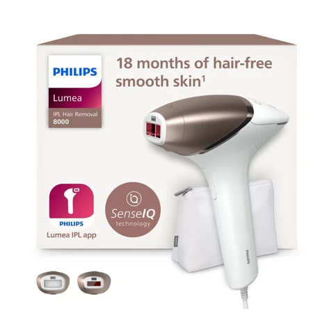 Philips Lumea IPL-ontharingsapparaat 8000-serie met SenseIQ-technologie, 2 opzetstukken voor lichaam en gezicht, voor gebruik met snoer BRI945/00