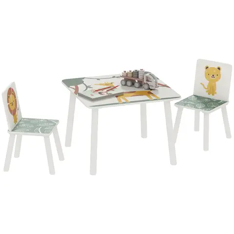 AIYAPLAY 3-Piece Kids Table and Chair Sets, Kids Table with 2 Chairs Set Furniture with Star Pattern for Boys and Girls, Bedroom, Nursery, Playroom, Green