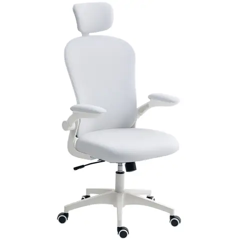Vinsetto High Back Office Chair, Mesh Computer Desk Chair with Rotatable Headrest, 4D Lumbar Support, Flip-up Arm, Adjustable Height, White
