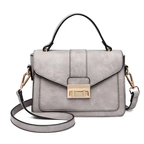 Miss Lulu Sac bandoulière mi-saison aspect cuir pour femme, sac à main avec bandoulière réglable, élégante pochette de mariée Gris