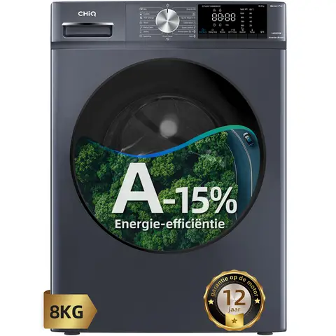 【Vakantiegeld Deal】CHiQ - Wasmachine - 8 kg - Space Pro - 16 programma's - Slimme AI - Stoomwassen & Snelwas - 12 jaar garantie op motor - Energieklasse A-15%