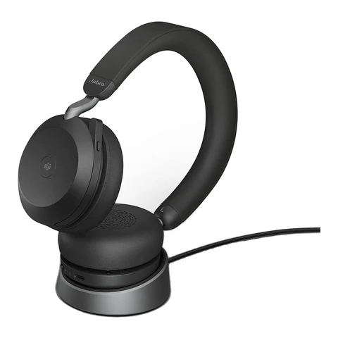Jabra Evolve2 75 Kabelloses PC-Headset mit Ladestation, 8-Mikrofon-Technologie - Stereo-Kopfhörer mit Doppelschaum-Polstern und fortschrittlicher aktiver Geräuschunterdrückung, USB-C-Bluetooth-Adapter und MS-Kompatibilität - Schwarz