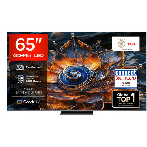 [Limitiert €899, CODE: T50] TCL 65Q8C 65 Zoll QD Mini LED, 4K HDR Premium 4500, ZeroBorder™, Smart Google TV, CrystGlow WHVA Panel, Audio von Bang & Olufsen, 144 Hz Motion Clarity Pro, Dolby Vision IQ & Atmos