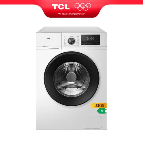 TCL Waschmaschine, 8 kg, BLDC-Motor, Dampfwaschprogramm, Schnellwäsche 15 Min, Kindersicherung, 1400 U/min, FF2408WA2