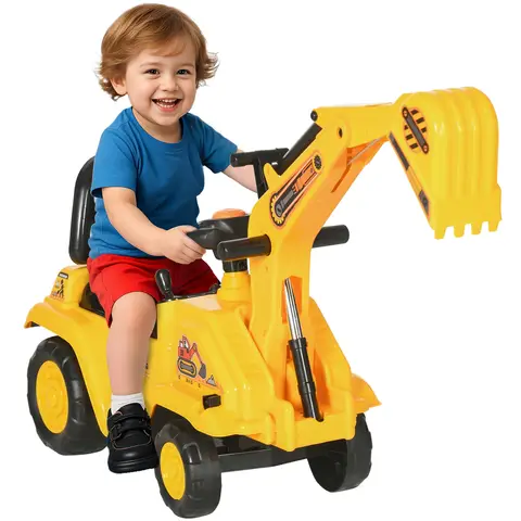 HOMCOM Ride On Tractor, 2 in 1 Kids Ride On Digger Pull Cart with Bucket, Under Seat Storage, Horn, High Backrest, Ride On Toy for 1.5-4 Years, Yellow