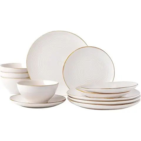 Richmount Tempus 12-tlg. Artisan Geschirrset für 4 Personen, unregelmäßiger Wirbel, Weiß