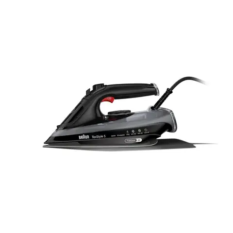 Braun FreeStyle 5 Steam Iron SI 5088 BK with 2,800 watts, 220 g/min steam boost, 300 ml water tank, EloxalPlus soleplate coating, FreeGlide 3D technology, automatic safety shut-off.