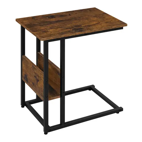 WOLTU C-förmiger Beistelltisch, Couchtisch mit Stauraum, Kleiner Wohnzimmertisch, Vintage Sofatisch mit Metallrahmen, Industriedesign, Rustikal Braun