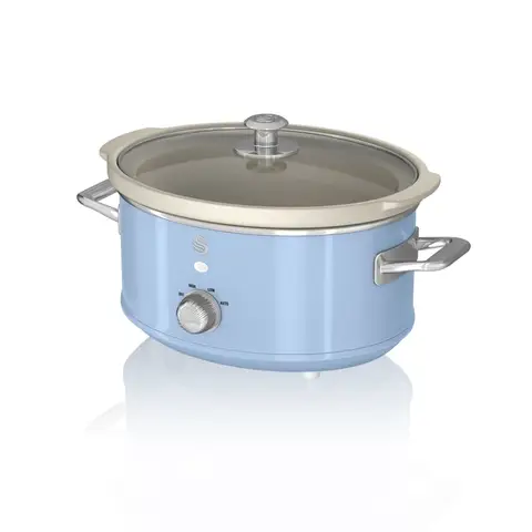 Swan 3.5L Retro Slow Cooker - Retro Blue, 200W, with 3 Temperature Settings, Keep Warm Function, SF17021BLN