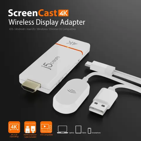 j5create JVAW76MAX ScreenCast 4K Max Wireless Display Adapter, Black