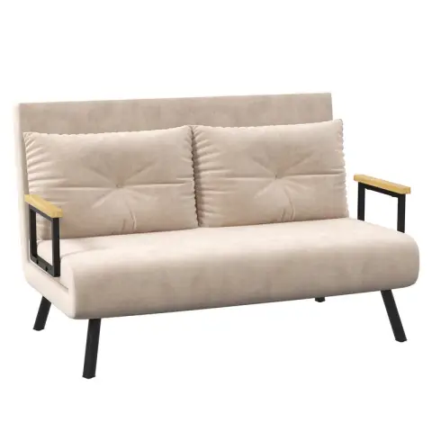 Homcom Sofa Bed 2 Seater with 2 Cushions Velvet Effect Cream