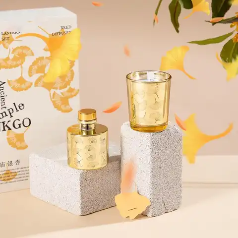 Zooly Ancient Temple Agarwood Gift Set - Scented Candle & Reed Diffuser (Ginkgo, 70G Wax + 50ML Diffuser), 1 Set