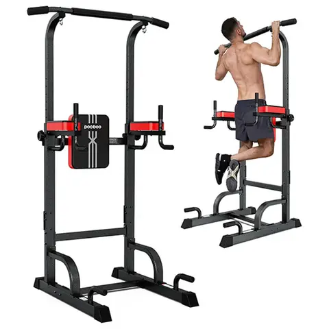 Pooboo C966S Power Tower Dip Station Pull Up Bar for Fitness Home Gym Workout,Multi-Function Adjustable Height Fitness Strength Training Exercise Equipment