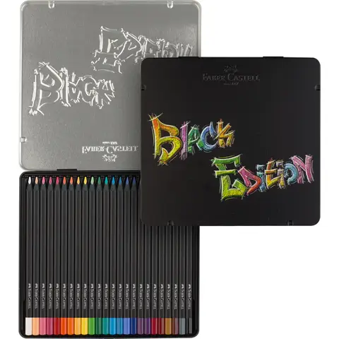 Faber-Castell Black Edition Colour Pencils, Assorted Colours, Tin of 24 Ergonomic Triangular Shape