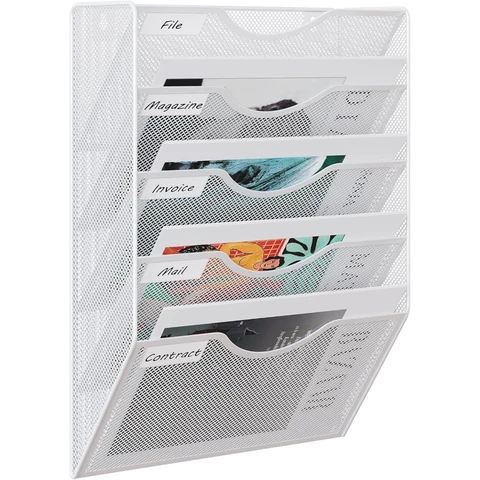 5 Tier A4 Mesh Wall Pocket File Holder,White