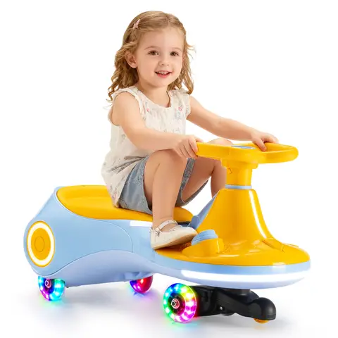 Neuleb 12V Electric Wiggle Car with Pedal, Rechargeable Battery, 2-in-1 Swing Scooter, 3 Speeds Max 5 Mph, Anti-Rollover, Music Speaker & Flashing Wheels, 160 Lbs Max Load, Gift for Ages 3+, Blue