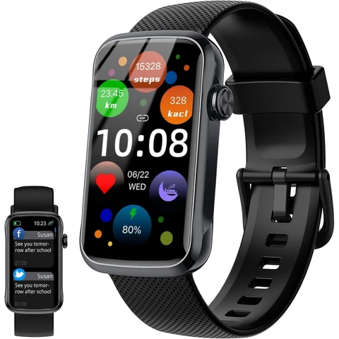 Jugeman T31 Noir Montre Connectée HD 1,47", 24/7 Suivi de Santé et d'Activité pour Android/iOS Montre de Sport avec Moniteur de Sommeil, Fréquence Cardiaque/SpO2/24+ Sports/Compteur de Pas/150+ Cadrans de Montre Trackers d'Activité