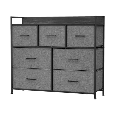 Ochama x SONGMICS Chest of Drawers, Dresser, Bedroom Furniture, Metal Frame, 7 Drawers, Modern, Grey