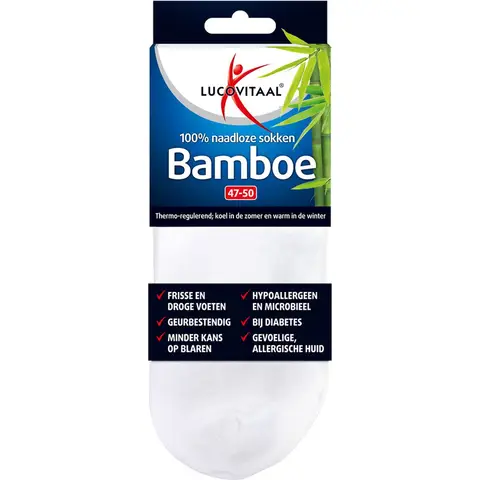 Lucovitaal Bamboe enkelsok wit Maat 47-50
