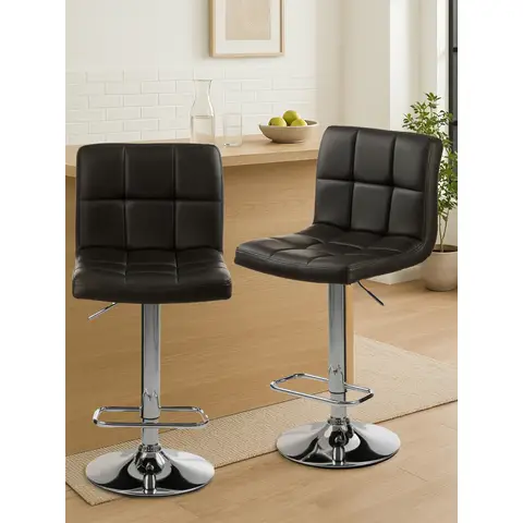 Interiors by Premier Bar Stool Adjustable Baina Quilted Faux Leather Black/Chrome 2pcs