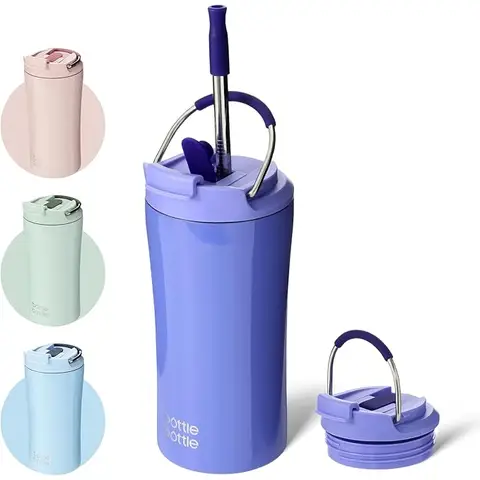 Bottle Bottle Reise-Isolierbecher für Kaffee, doppelwandig, 12 oz, mit Dual-Nutzung-Deckel und Griff, blau, Neujahr-Angebot, Top-Geschenkideen