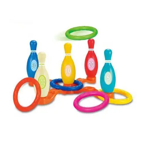 2-in-1 Bowling en Ring Toss Spelset voor Kinderen, Duurzame PP Kunststof voor Leuke Binnen- en Buitenspelletjes